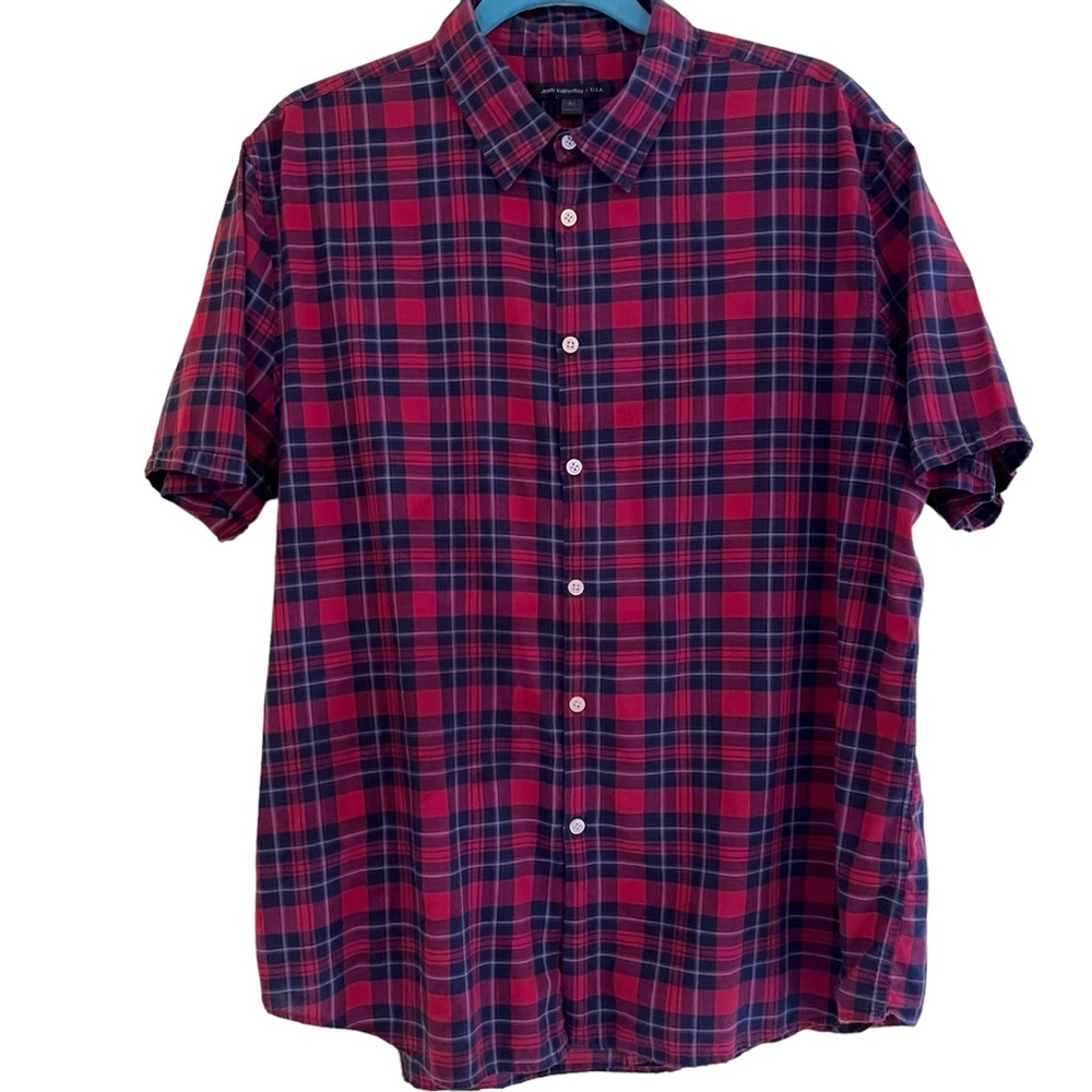 John Varvatos Red/Black Plaid Short Sleeve Button Down Shirt XL